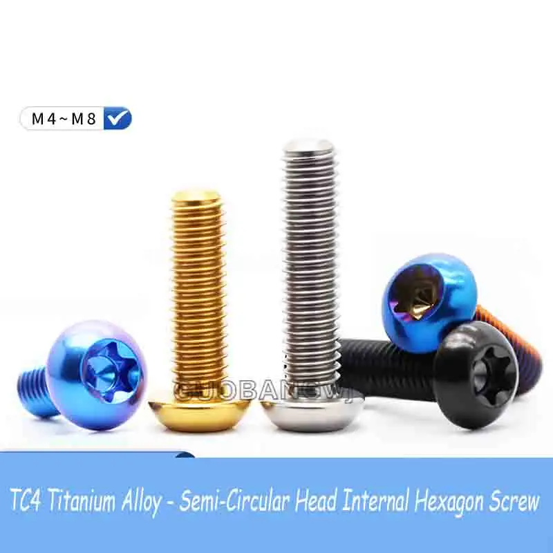 

TC4 Titanium Alloy Button Head Torx Screws for Motorcycle,High Strength Corrosion Resistant M4-M8 Round Head Titanium Bolts 1PCS