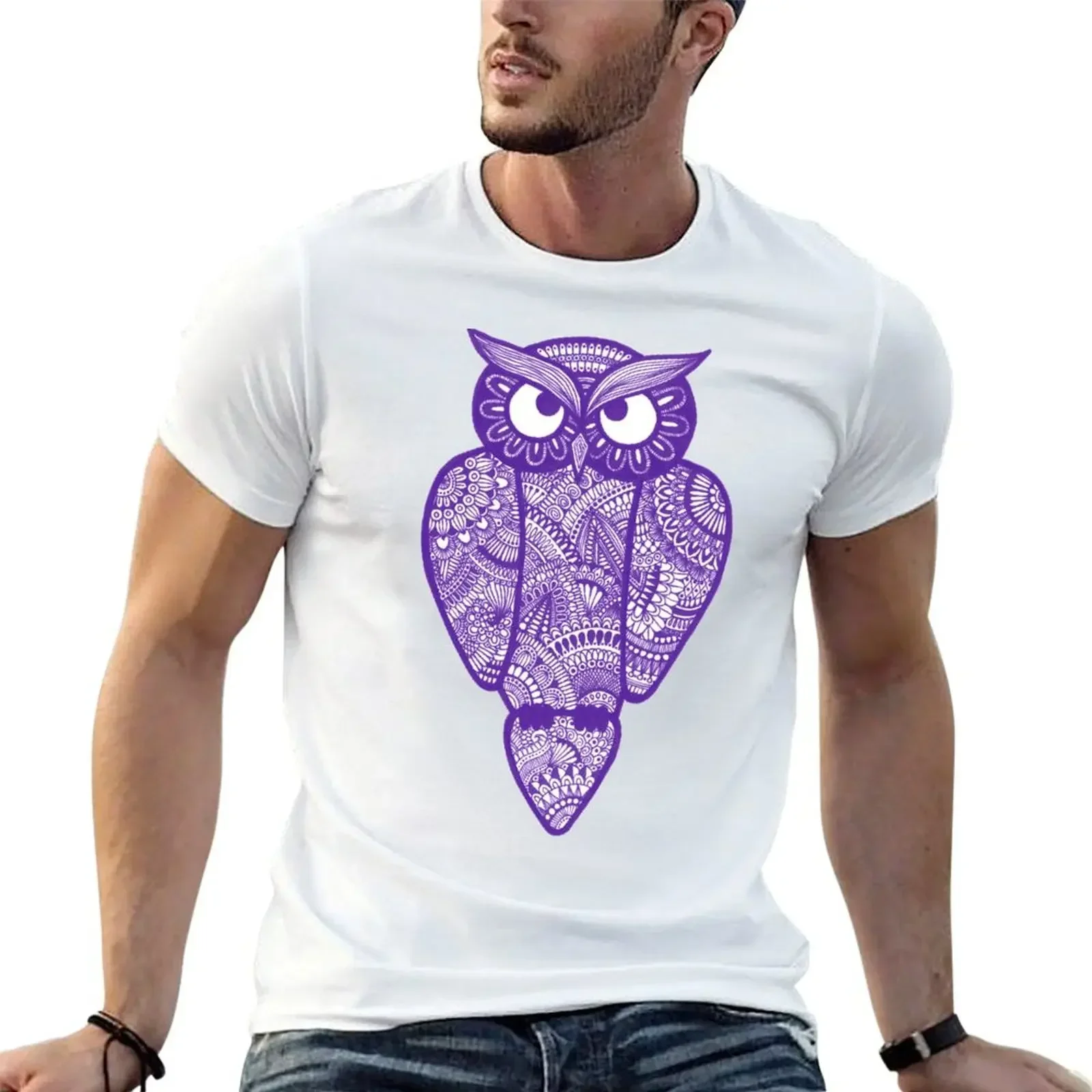 Zentangle Owl (purple outline) T-Shirt sports fans man t shirt mens t shirts pack