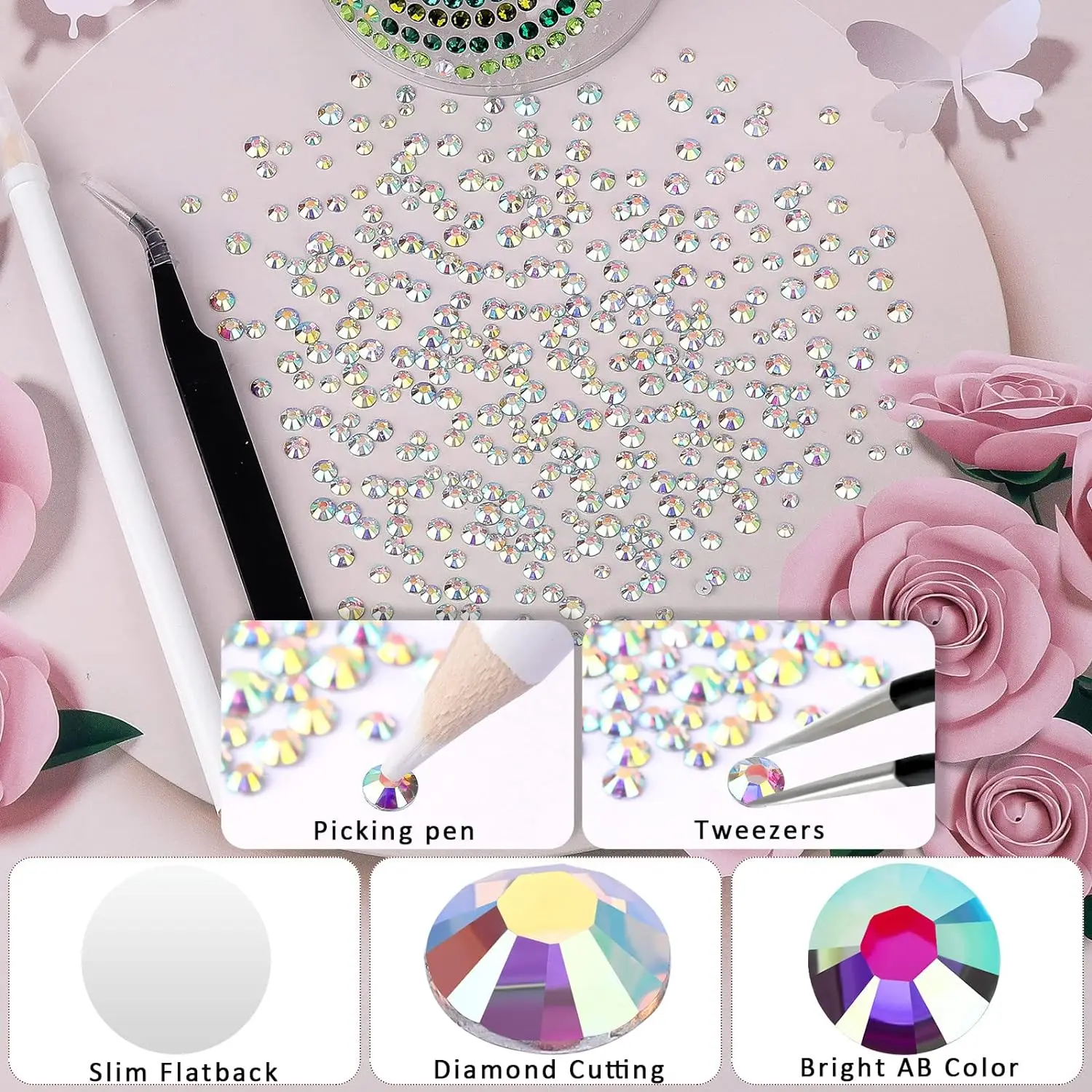 6000 strass de resina AB, 3 mm/4 mm/5 mm - gemas não quentes para artesanato DIY, canecas, cosméticos e arte em unhas