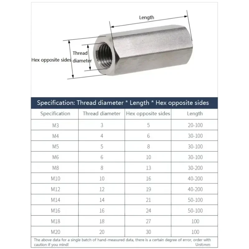 M3~M8 Stainless Steel Left And Right Thread Hexagon Hex Extend Long Lengthened Rod Connector Joint Sleeve Tubular Coupling Nut