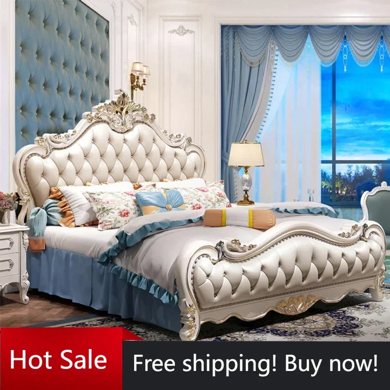 

Nordic Designer Double Bed Wood European Style White Luxury Queen Bed Full Size Sleeping Cama Matrimonial Bedroom Furniture