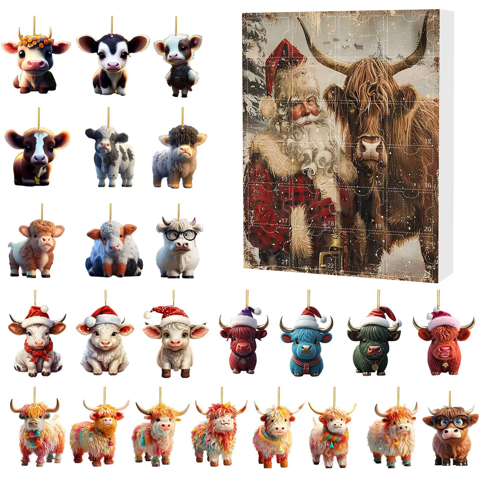 

Christmas Advent Calendar 2024 Advent Calendar Highland Cow 24 days Christmas Ornaments Bulk 2025 New Year Decoration Kids Gift