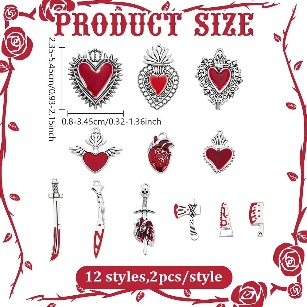 

24Pcs 12 Styles Alloy Enamel Pendants Mixed Shape Mixed Color 23.5~54.5x8~30x2~4mm Hole: 1~2.8mm 2pcs/style