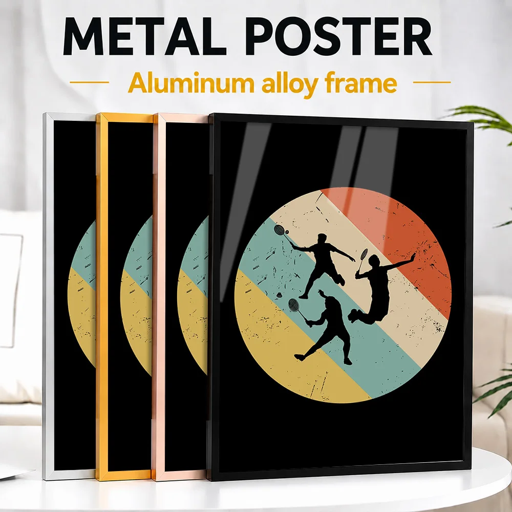Badminton Player Retro Metal Poster With Aluminum Alloy Frame Personalized Photo Colorful Smash Style Wall Art For Sports Hall