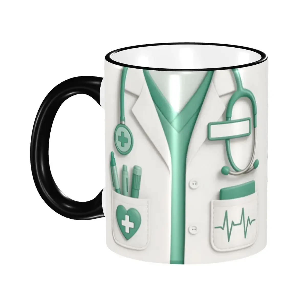 Personalized Medical Doctor Mugs DIY 3D Stethoscope & Heartbeat Pattern Ceramic Milk Tea Coffee Cup