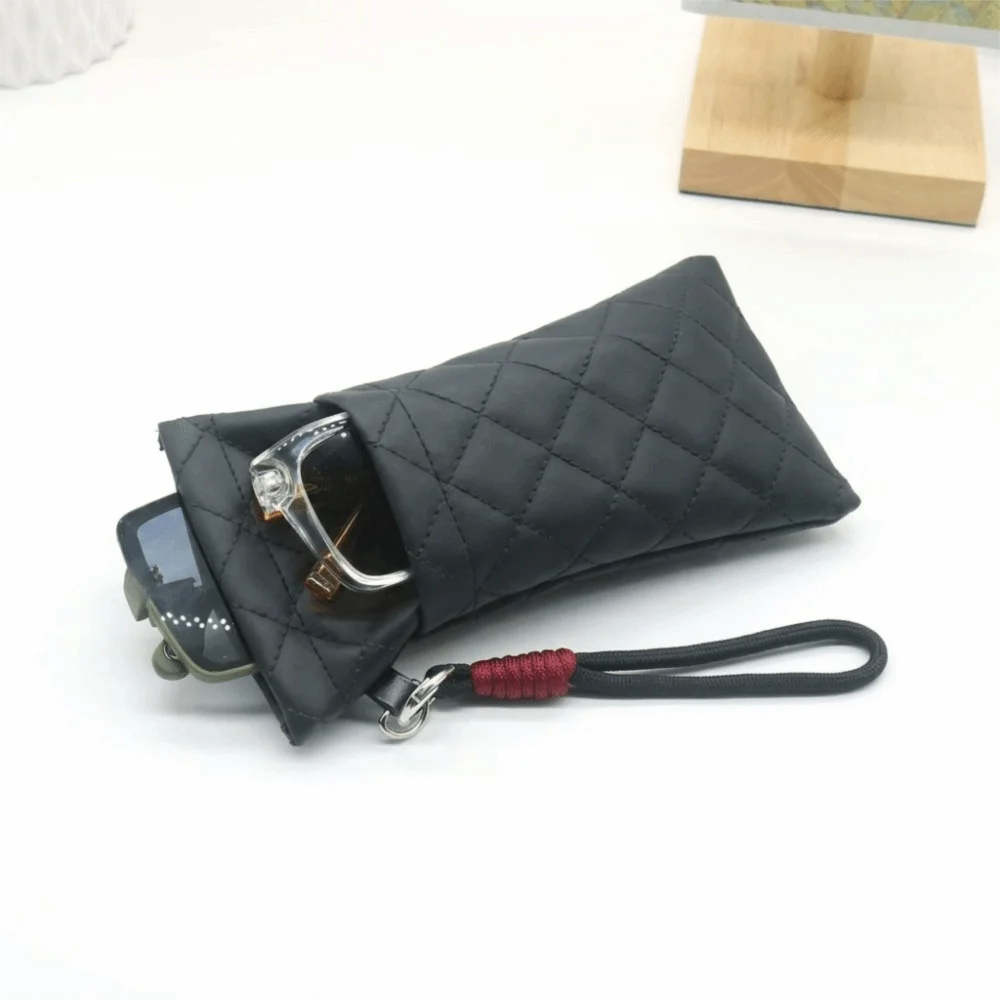 Double-layer Sunglasses Storage Bag Grid Pattern Waterproof Glasses Bag PU Leather Reading Glasses Bag for Travel Daily Carry