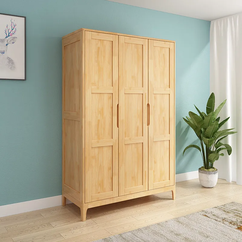 LMM Nordic solid wood wardrobe rubber wood bedroom combination furniture Nordic two-door wardrobe