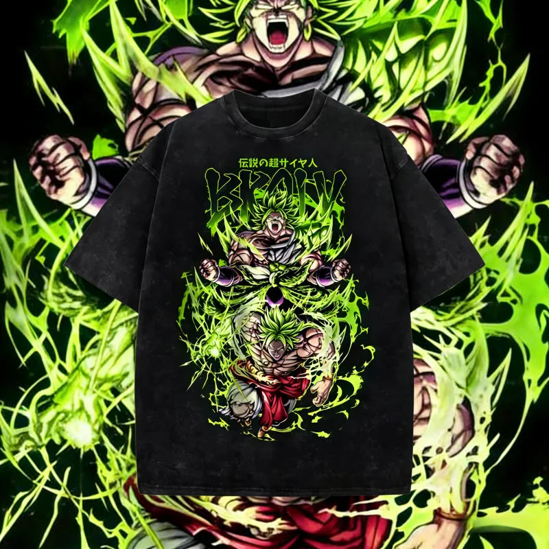 

2026Summer Dragon Ball Broly Legendary Super Saiyan Print Cotton Washed Vintage T-Shirt Oversized Unisex Kids & Adult Sports Tee