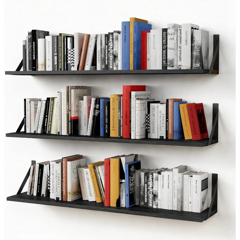 Floating Shelves 36 Inches Long 8 in Deep Set of 3, Large Wall Shelf for Bedroom Books, Heavy Duty Wide Wall