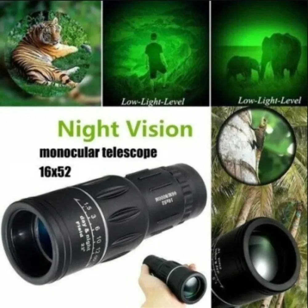 16X52 Monocular Telescope Dual Focus Zoom Binoculars Tripod Stand HD Scope Night Vision With Strap Optical Lens/Rubber Outdoor