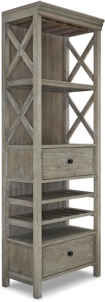 

Signature Design by Ashley Moreshire Casual Display Cabinet with 2 Drawers and 5 Shelves, Light Gray