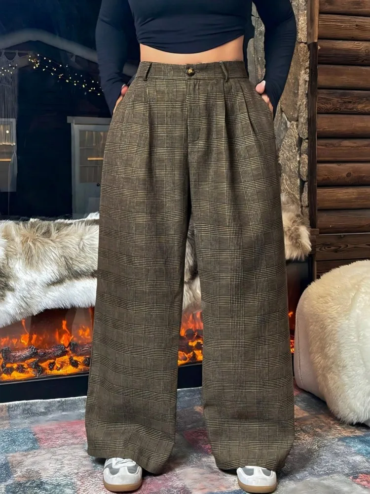 

XL-5XL Plus Size Pants Women Elastic High Waist Long Pants Autumn Winter Fashion Print Big Size 3XL Oversize Office Lady Trouser