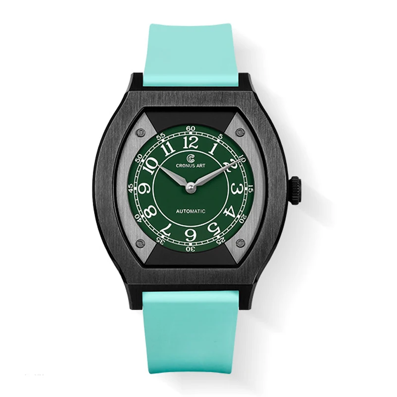 

CRONUSART Мужские автоматические часы 50 мм Tonneau Титановый корпус Механические наручные часы Светящийся FKM Фторкаучуковый ремешок