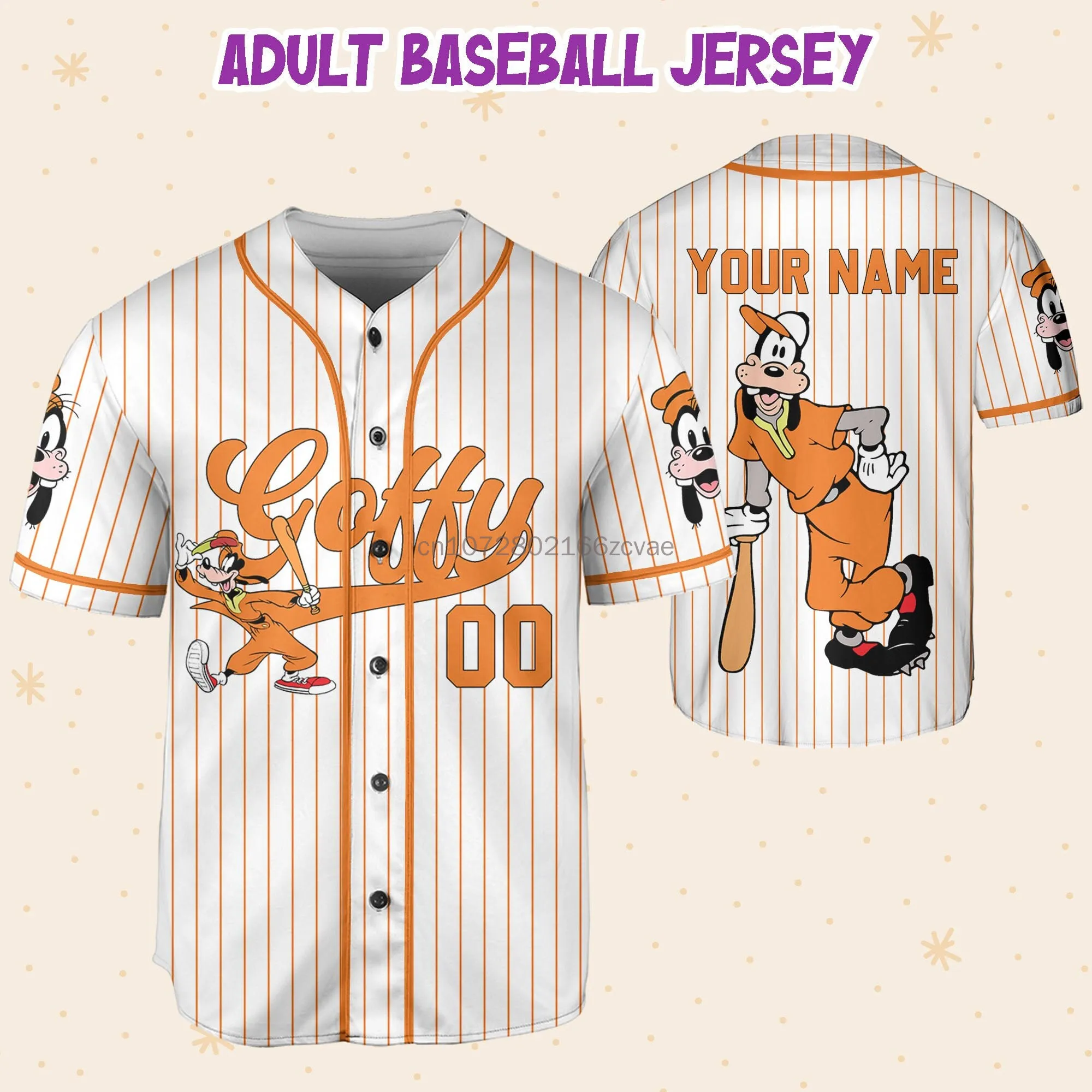 New Goofy Baseball Shirt Custom Name Disney Men's Baseball Jersey Fashionable Disney Short Sleeve Hawaiian Shirt Track Top