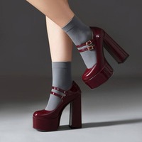 Pumps Spring and Autumn New style fashion waterproof high-heeled Nude shoes Round head buckle party Women's Shoes high 14cm