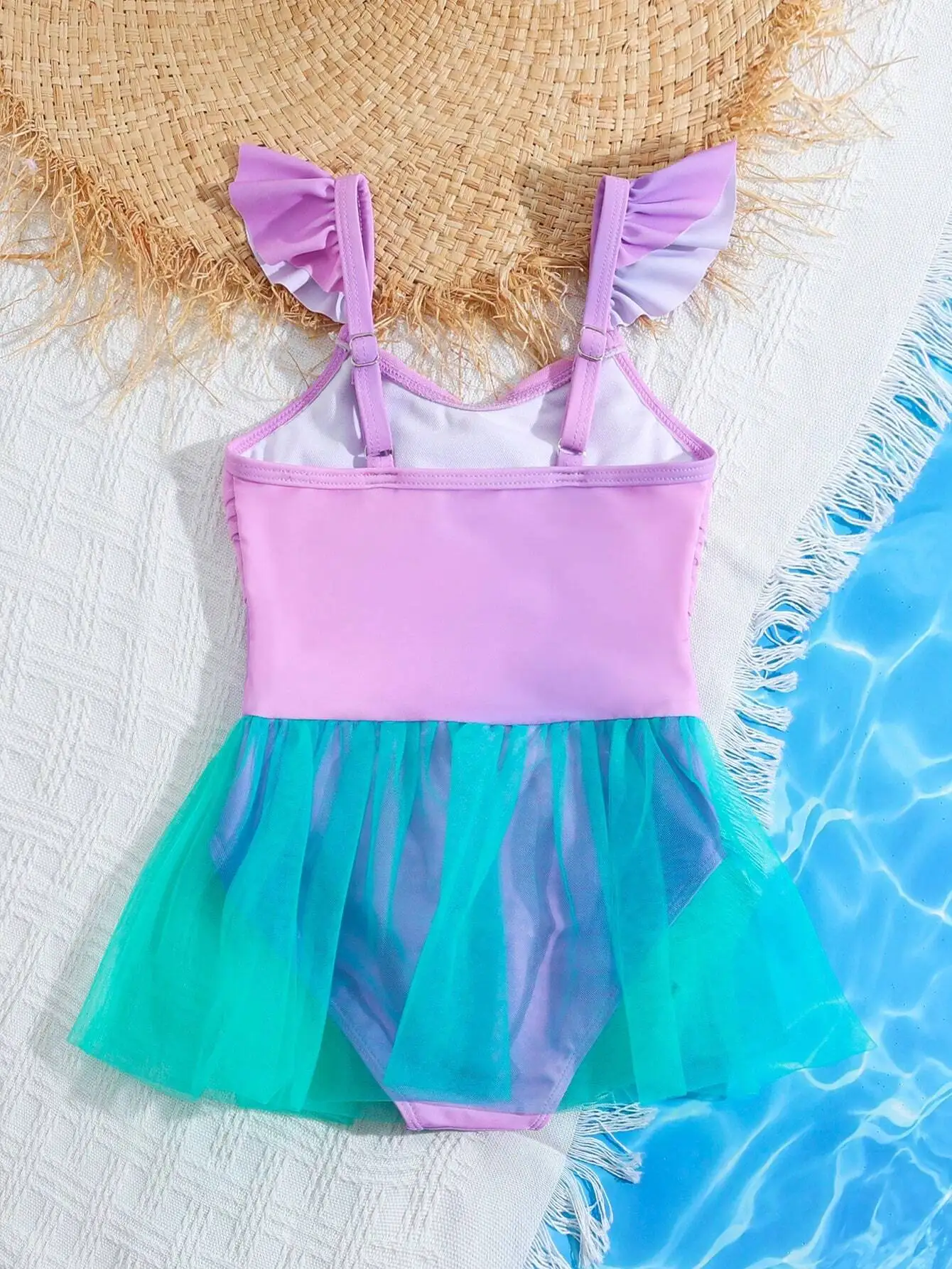 

Женский слитный купальник с аппликацией в виде ракушек и сетчатой юбкой