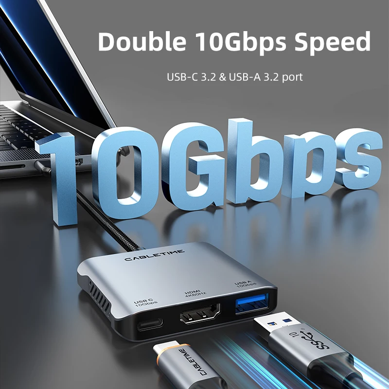Imagem -04 - Cabletime-hub Usb c 4k 60hz em Hub tipo c Adaptador Hdmi Duplo Usb c 3.2 Docking Station Pd140w para Laptop Macbook Pro Air