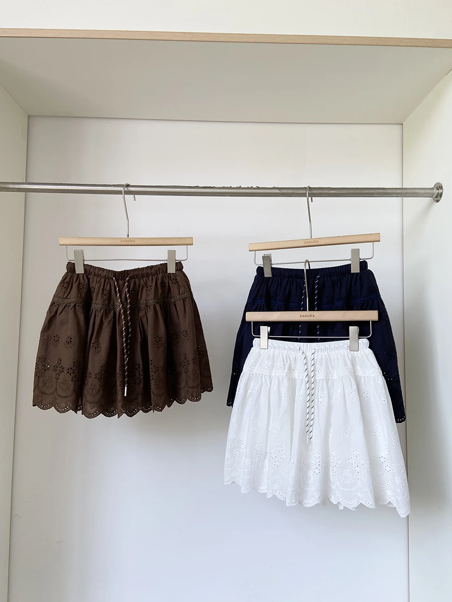 

Korean Sle High Waist A-Line Skirt with Lace Hollow out Design Dstring for Women Summer 2025 New Faion ort Skirt