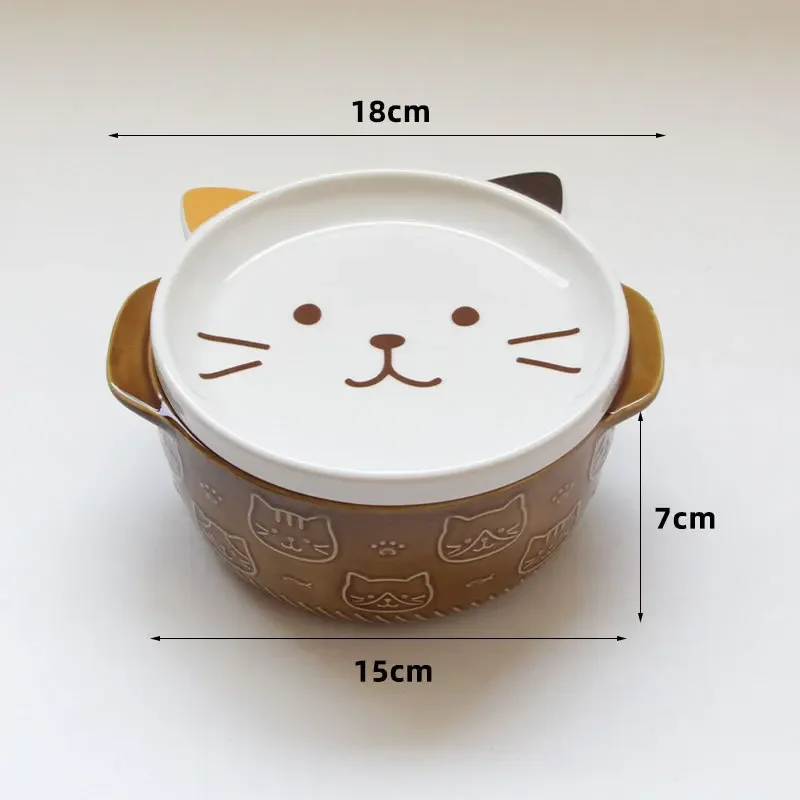 Creative Ceramic Bowls Cartoon Cat Dog Ceramic Noodle Bowls with Lids Cute Animal Soup Salad Fruit Bowl Box Decorative Tableware