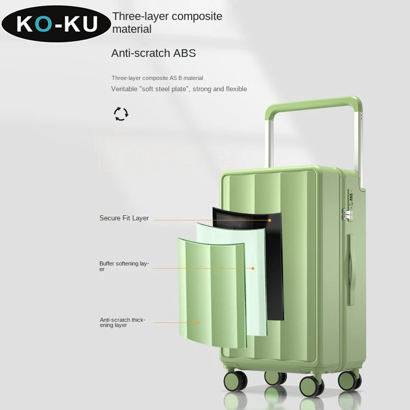 KO-KU Travel Suitcase Aluminium Alloy Wide Handle ABS+PC Suitcase Front Opening 20inch Suitcase Cabin 24/26 Silent Wheel Luggage