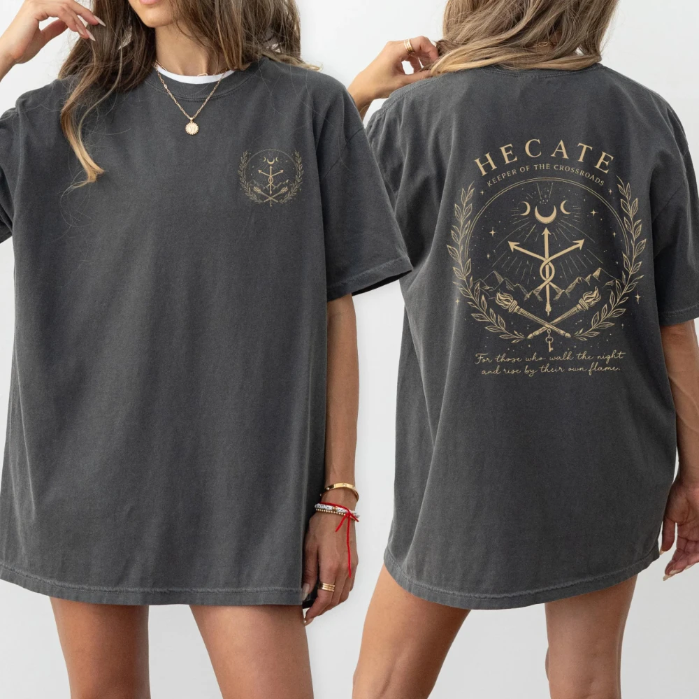 Hecate Shirt Gothic Minimal Witch Symbol Triple Moon Pagan Occult Tee Damen-T-Shirts für den Sommer – Detail 6