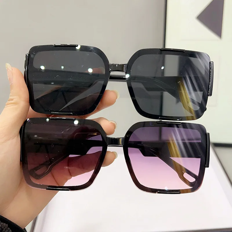Cycling 2pcs Fashion Oversized Square Sunglasses Men Women Casual Sun Glasses Unisex Alloy Decoration Sun Protection Eyeglasses