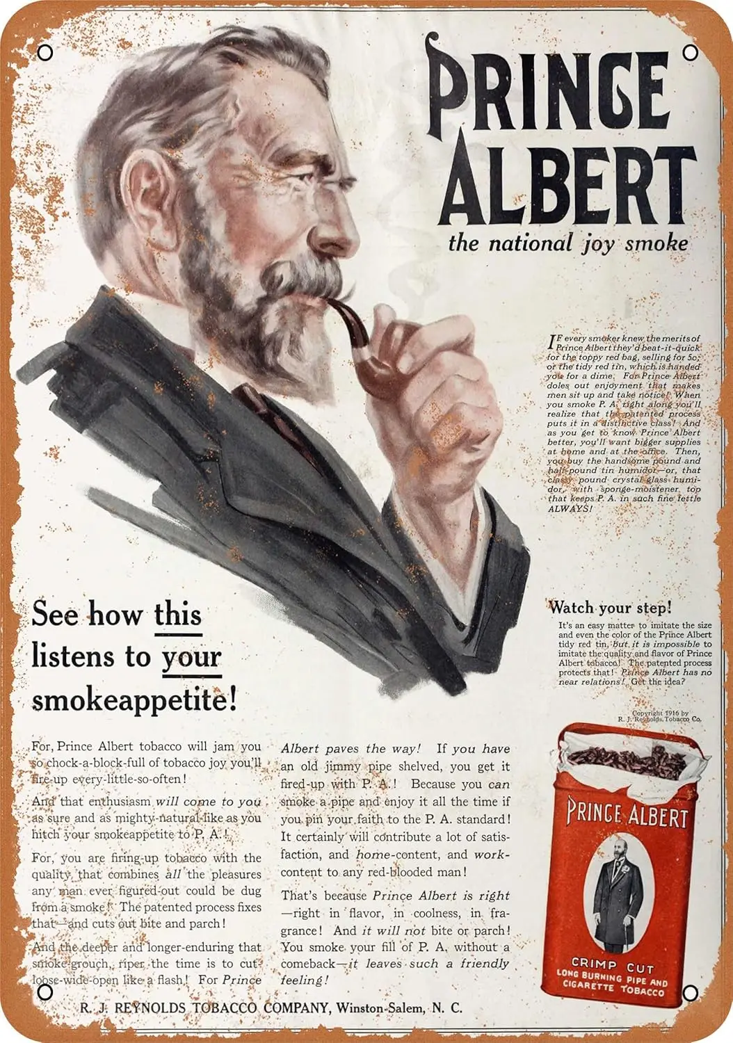 7 x 10 METAL SIGN - 1916 Albert Crimp Cut Pipe and Cigarette Tobacco - Vintage Rusty Look