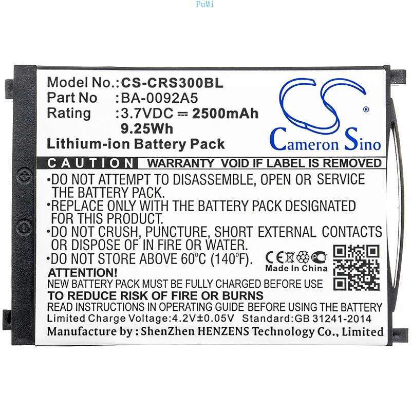 CameronSino Li-ion Barcode Scanner Battery for CipherLAB,3.7v,2500mAh,RS30,BA-0092A5 KBRS300X01503 BT-160LA BA-0093A0
