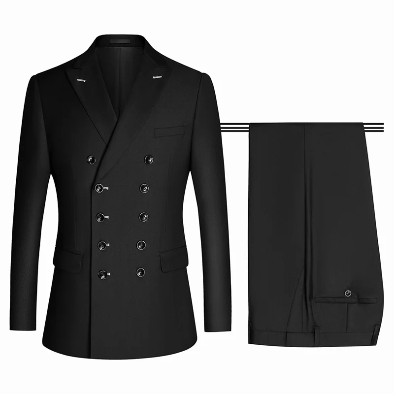

British Style Men's Business Social Double Breasted Suit 2-piece Fashion Simple Male Wedding Party Dress Blazer Jacket and Pant