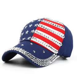 Men Women Baseball Cap USA Flag Diamond Rivet Brand Snapback  Unisex Adjustable Rap Rock Hats Fashion Gorras