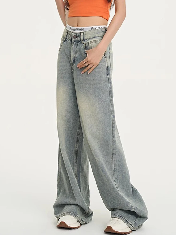 Mode rue rétro femme jean Y2K nouveau taille basse mince ample femmes jean décontracté chic américain pantalon à jambes larges femme