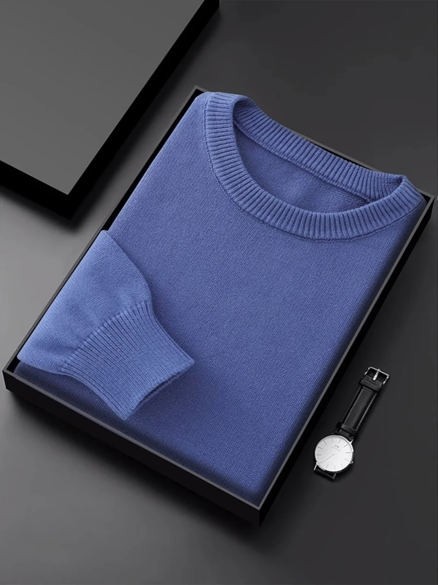 

Мужской джемпер из чистого хлопка, свободный повседневный пуловер с круглым вырезом, осенняя новинка, модный городской деловой топ
