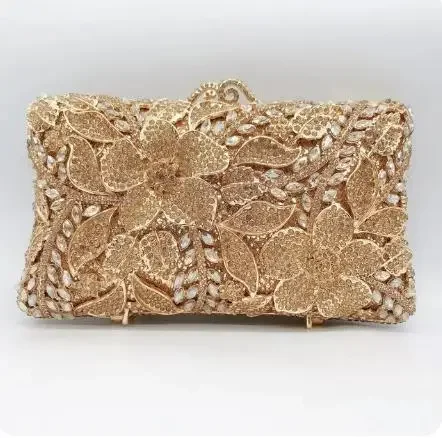 

XIYUAN Female Champagne Gold Clutch Purse With Rhinestone Design Women Birthday Wedding Party Crystal Handbag Diamond Day Clutch