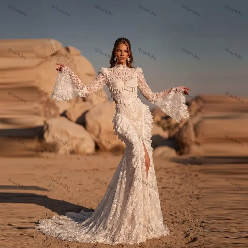 Vintage Wedding Dresses Bohemia Bridal Gowns Lace Tiered Robes Flare Sleeves свадебное платье Vestidos De Novia Customized 2026