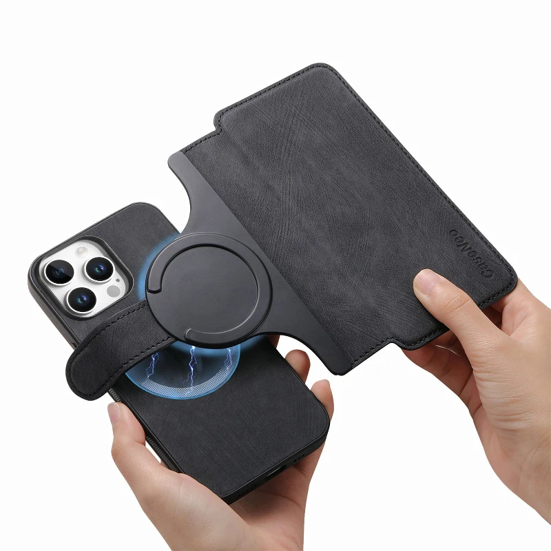 Magnetische 2-in-1 360° Schutz Flip-Kartenetui-Hülle für iPhone 17E 17 16E 16 15 14 13 12 Pro Max Plus PU-Leder Handyhülle