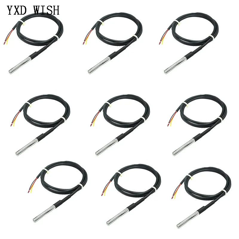 10PCS Waterproof 18B20 Temperature Probe Temperature Sensor Stainless Steel Package 100cm/200cm/300cm/500cm Wire DS18B20 1M 2M