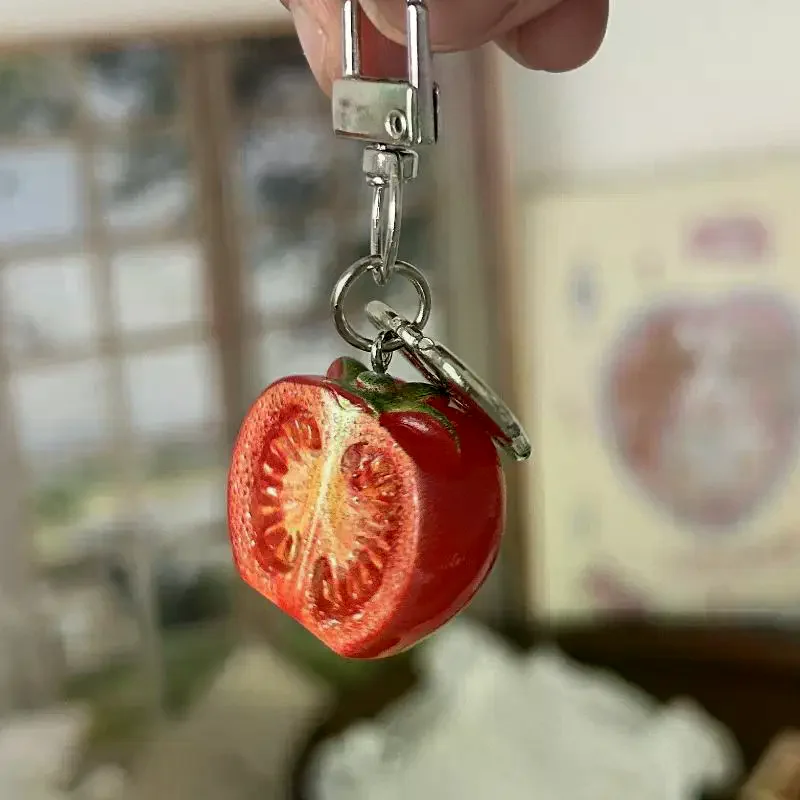 1/3Pcs 3D Half Cut Tomato Keychain Plastic Fruit Charm Cute Pendant For Phone Case/Bag Ideal Birthday Gift For Women And Girls