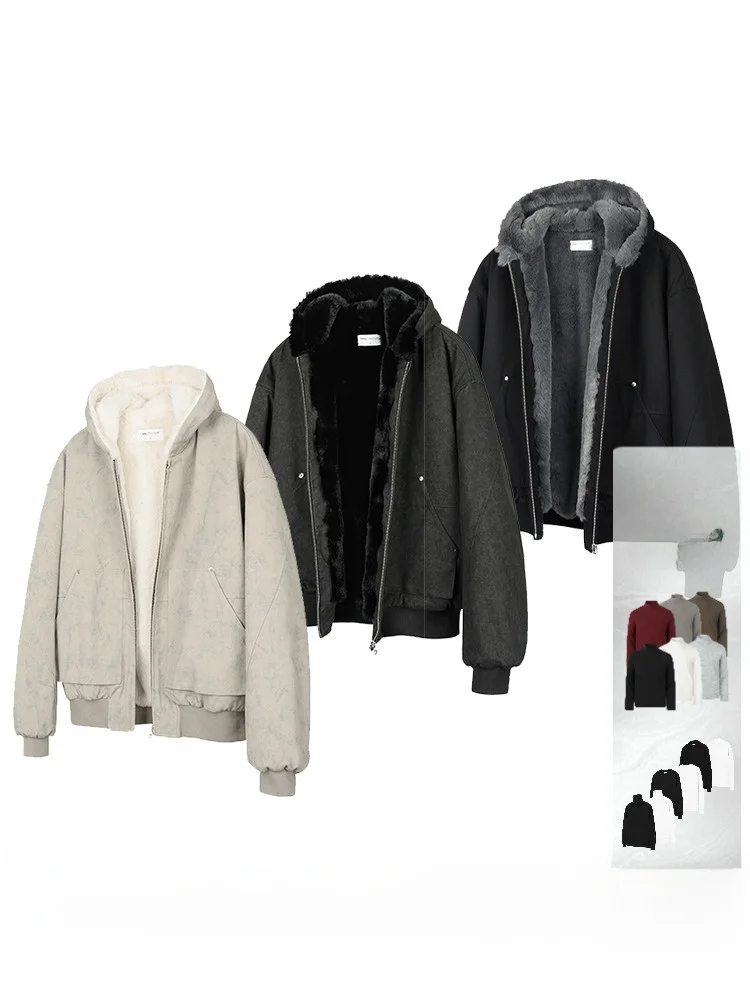 

Thiened Warmth Men's Cotton Jaet Winter Outerwear 500g Artificial Fur Marble Mountain Eagle Hooded Coat