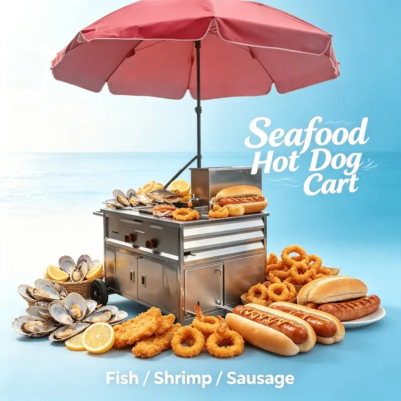 Portable Stainless Steel Food Vending Cart Mobile Hot Dog Trolley For Street Vendor Hamburger Deep Fry Food Barbecue Customized