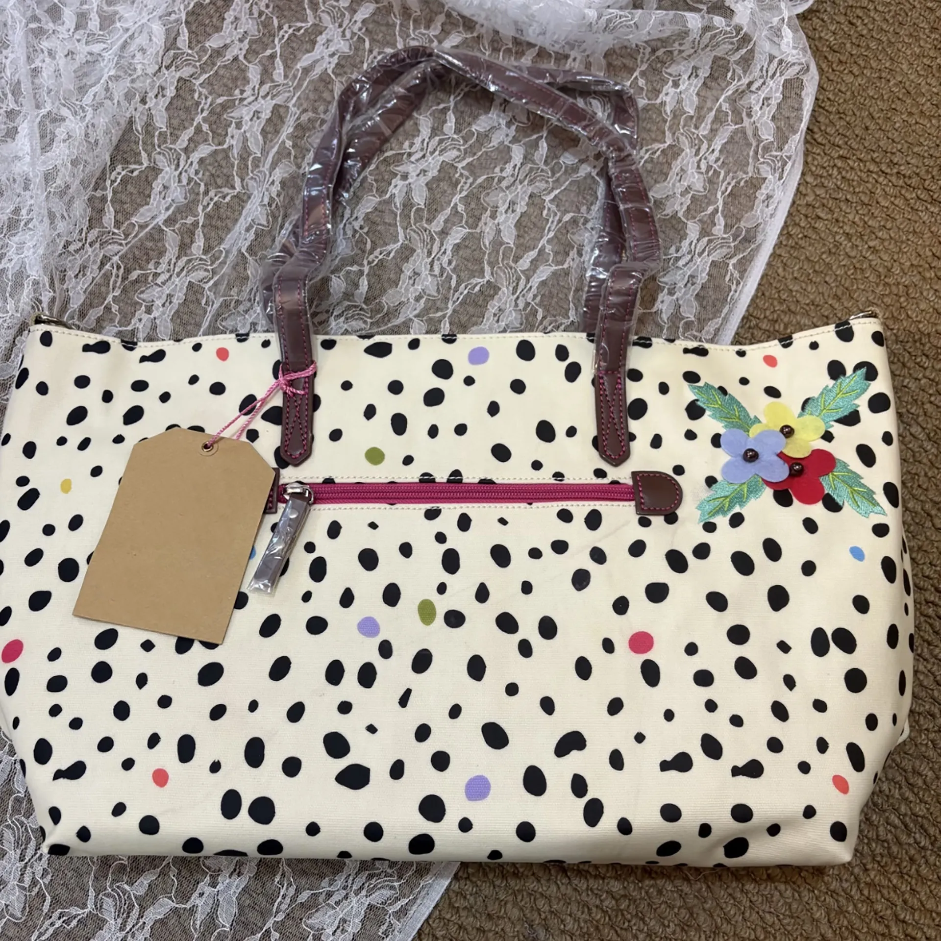 

Корейская ретро-сумка из холщовой ткани в горошек, повседневная модная сумка-тоут с цветочной вышивкой, женская вместительная винтажная сумка для поездок на работу