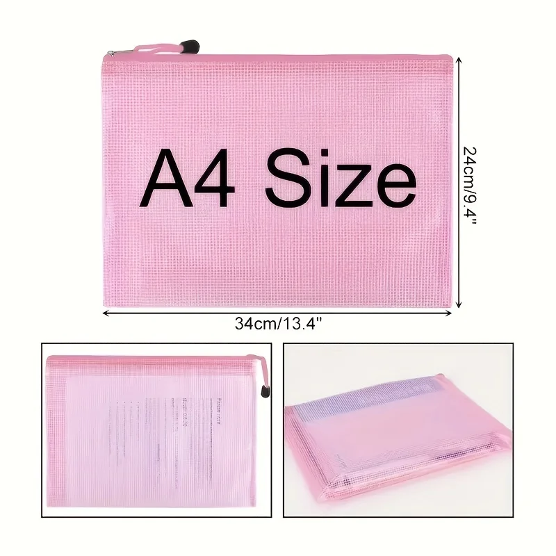 5/10 PCS A4 Mesh Zipper Pouch Document Bag Waterproof Zip File Folders Pencil Case Storage Bags School Office Supplies