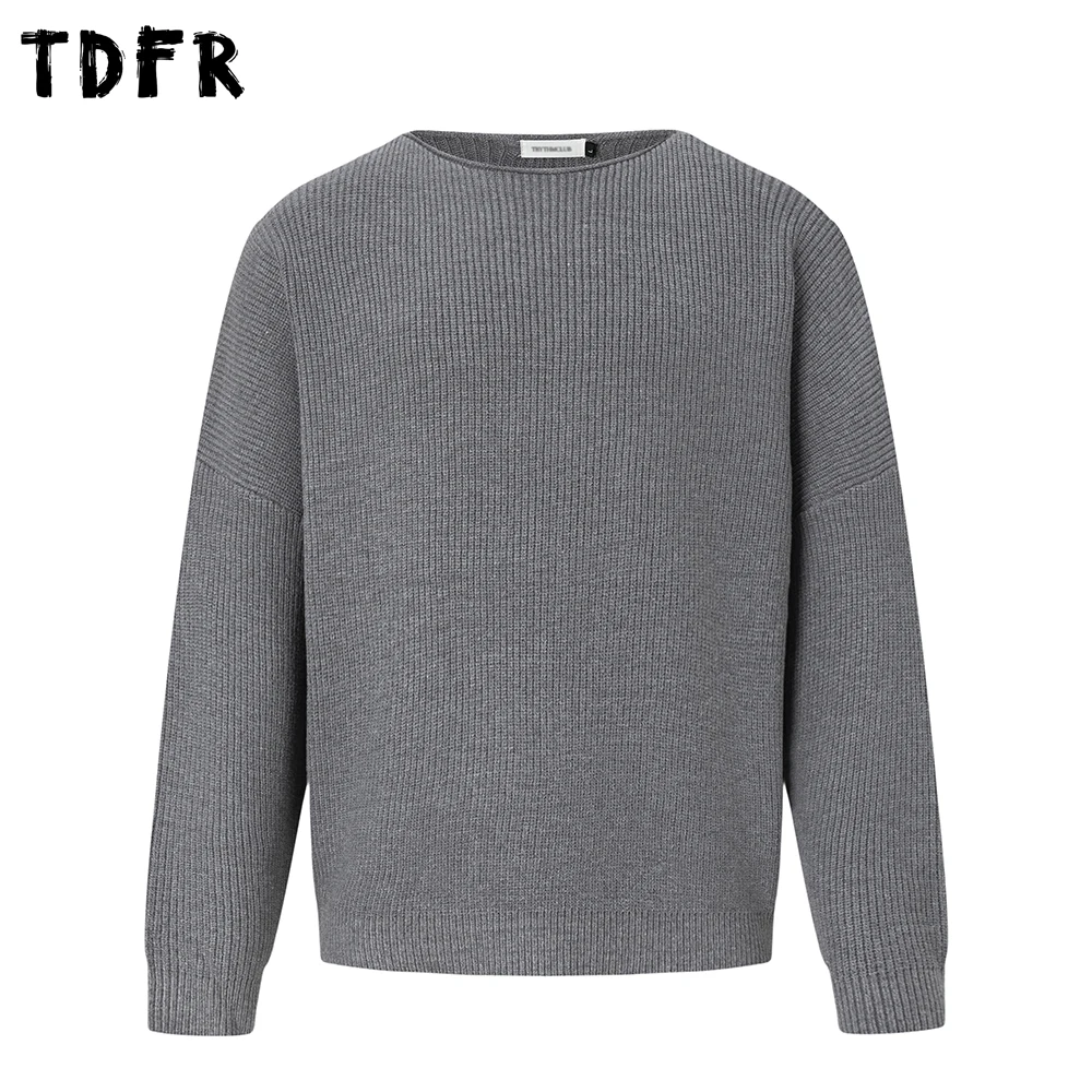 

Simple Solid Color Sweater Mens Autumn Casual Retro Loose Long Sleeve Crew Neck Knitted Pullover Man