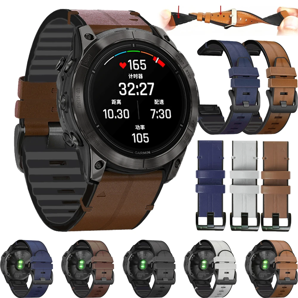 

Fenix 5XPlus 22 26mm Quick Fit Silicone leather Watchband Strap For Garmin Fenix 7 7X 6 6x Instinct 2 Descent Mk3i 51mm Straps