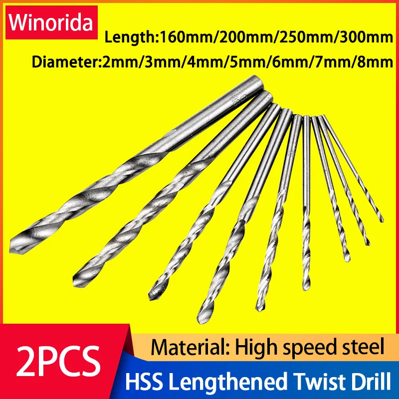 

2-8mm Length160/200/250/300mm Extra Long HSS Drill Bit Set Drilling Kits for Wood, Aluminum, Plastic, and Steel Metal Alloys