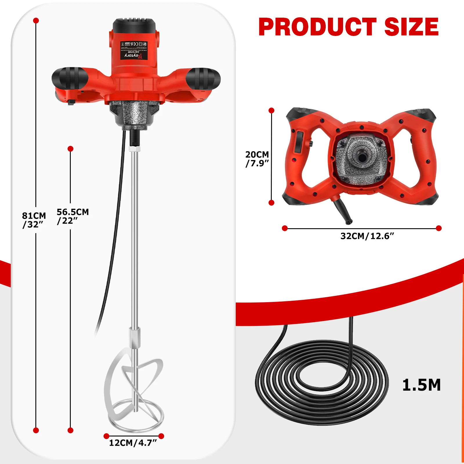 DayPlus 2600W Handheld Concrete Mixer Machine Paddle Mixer Adjustable 6 Speed Stirrer Electric Mix Stirring Tool M14 Mixing Rod