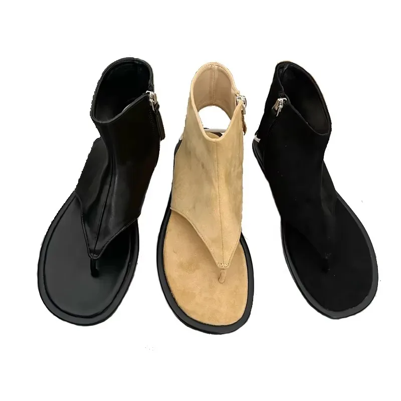 

Black Flat Sandals Women Flip Flops Slingback Shoes Retro Summer Flats Beach Shoes Ladies Zipper Sandales Femmes 2024