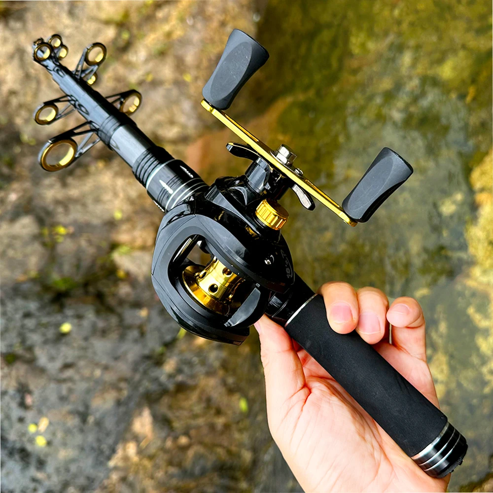 Ghotda Angelruten-Rollen-Kombination, 1,5–2,4 m, Carbon-Gussrute und 7,2:1 Übersetzungsverhältnis, Baitcasting-Rolle, maximale Zugkraft 8 kg, zum Barschangeln – Detail 9