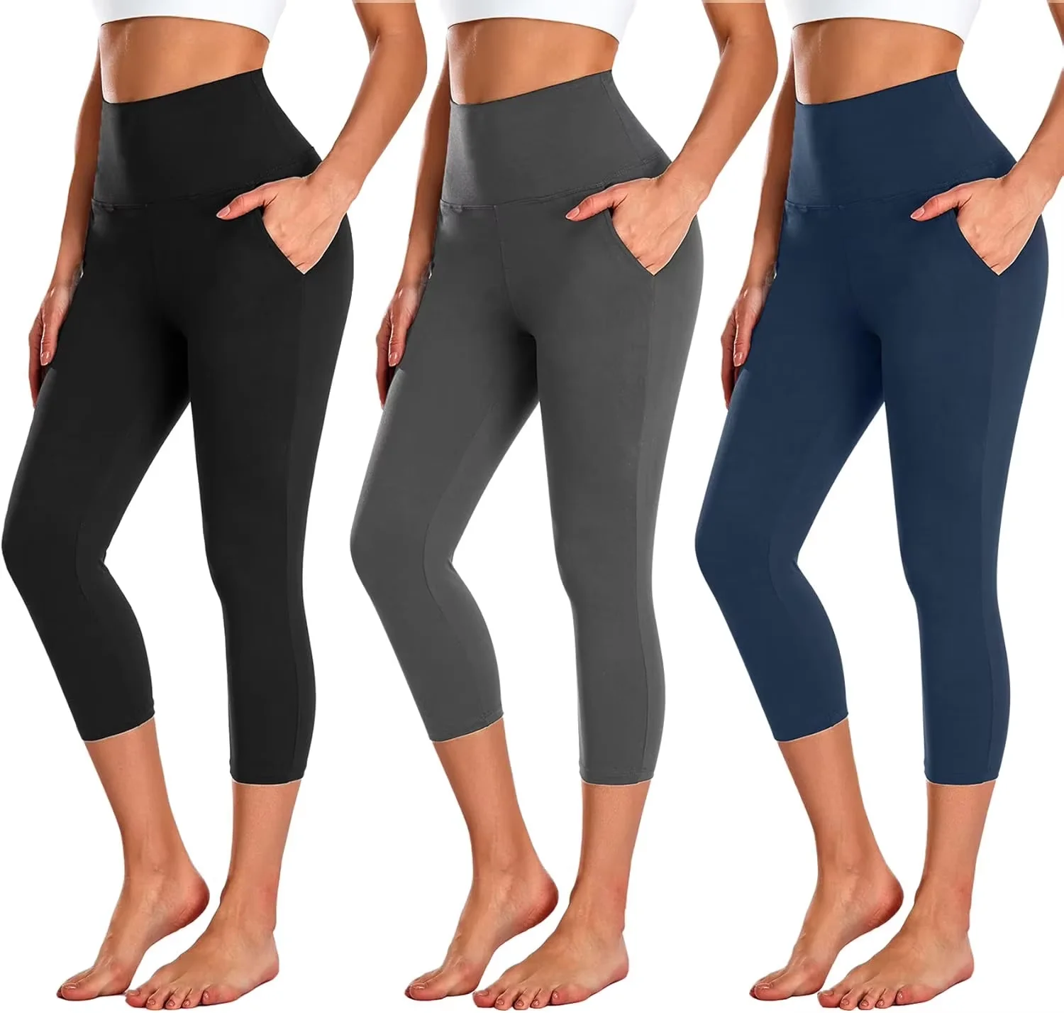 

ZENFLEX 3 Pack Capri Leggings for Women with Pockets-High Waisted Tummy Control Workout Gym Yoga Pants