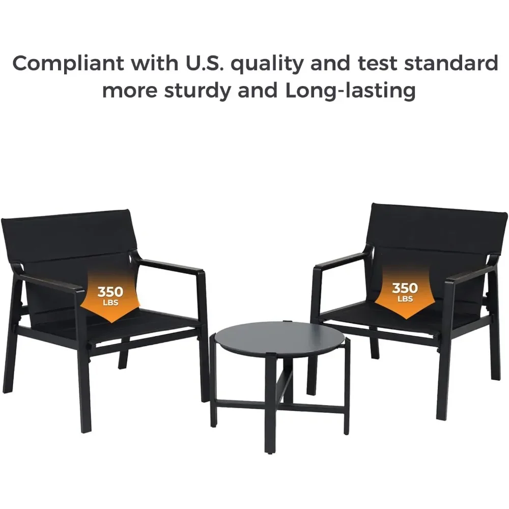 Grand patio Outdoor Indoor 3-Piece Bistro Set with Mesh Sling Armchairs, Conversation Set with Side Table