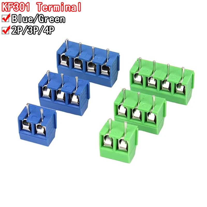 20pcs KF301-2P/KF301-3P/KF301-4P KF301-5.0-2P KF301-5.0-3P KF301-5.0-4P KF301 5.08mm Plug-in Screw Connector Blue/Green